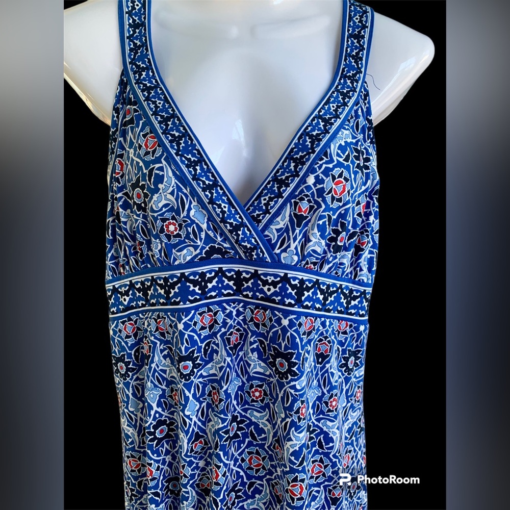 Max Studio Sleeveless Maxi Dress, Blue-Black-Red-White, Sleeveless, Small.